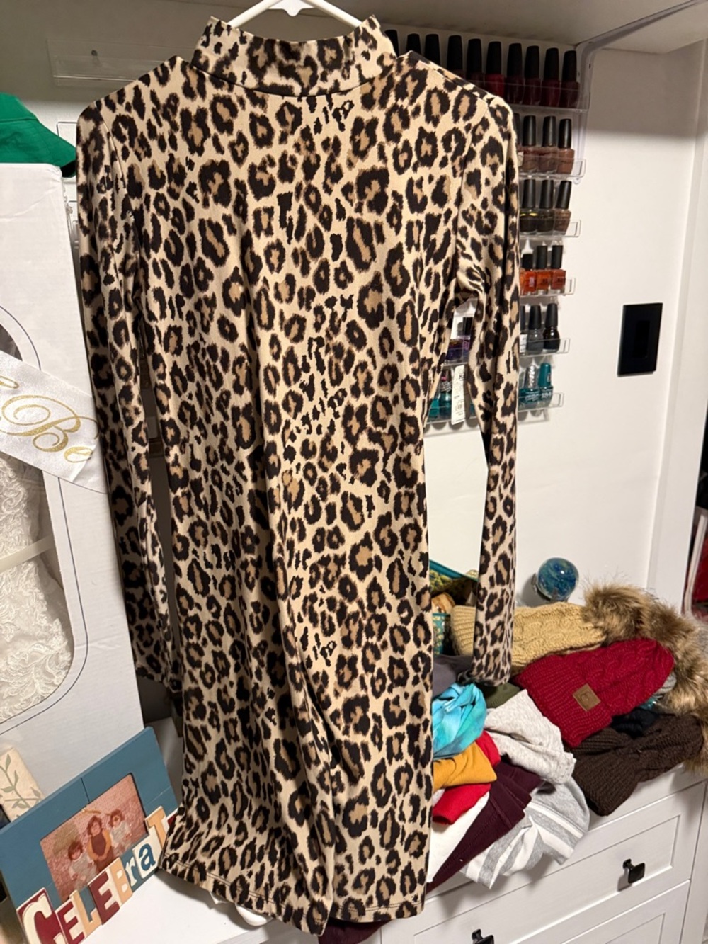 Mudd Leopard Print Long Sleeve Mock Neck Dress - Tan and Black